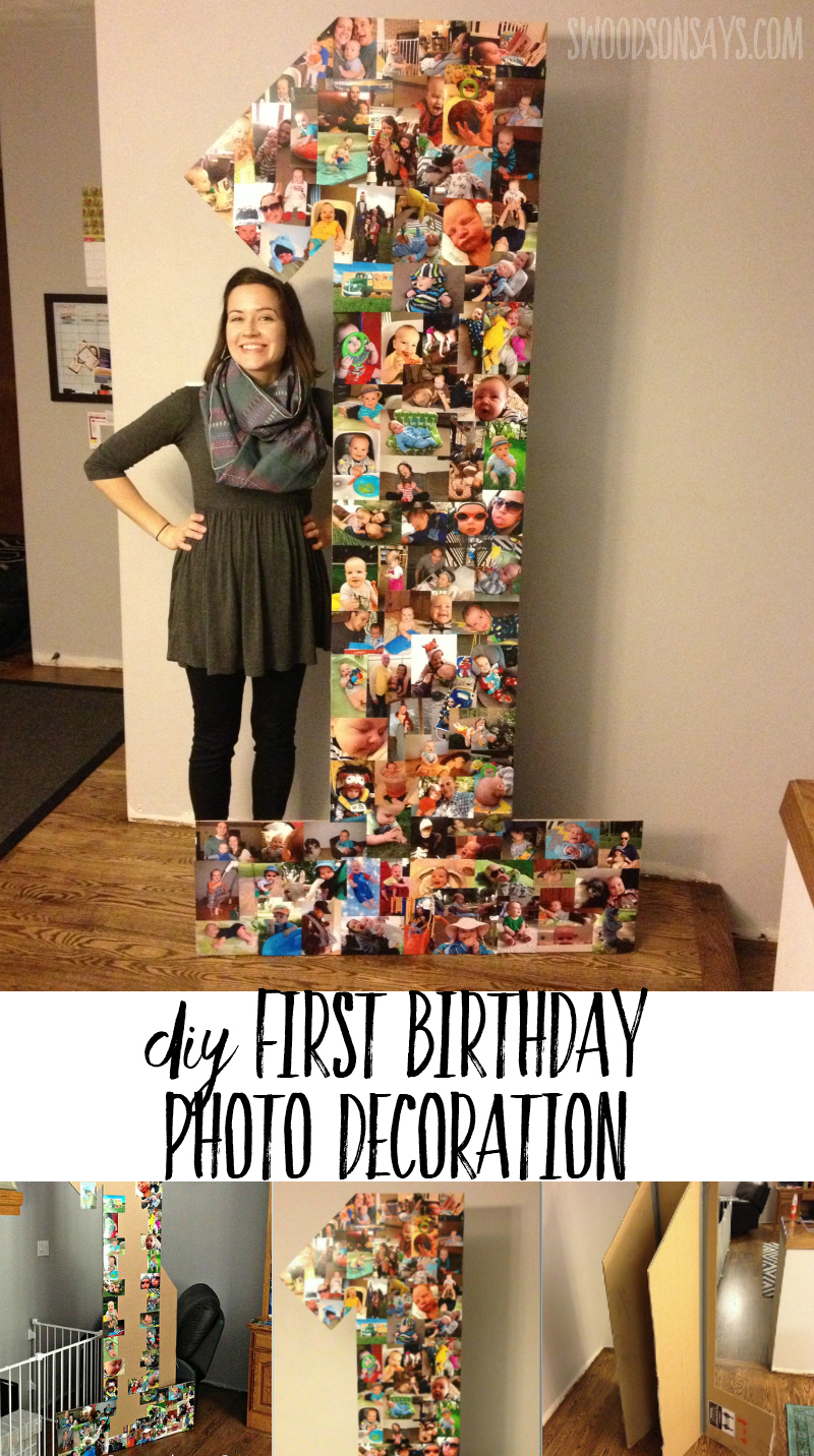 How to make a cheap first birthday party decoration from cardboard & photo prints! Easy, fast, and cheap - this first birthday photo display idea is also creative! #partydecorations #firstbirthday