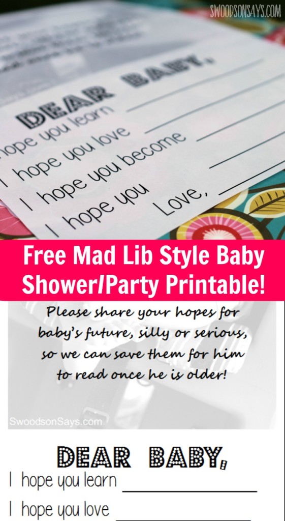 Free mad lib style printable! Perfect fun activity for a baby shower or baby birthday party.