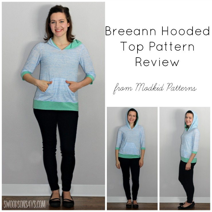 A PDF Pattern Review of the Breeann hooded top from Modkid Patterns.