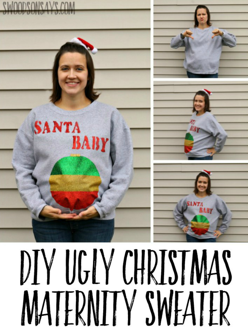 Check out this easy, no sew maternity ugly christmas sweater tutorial! Enjoy your office party with a silly Christmas DIY shirt. #christmas #maternity #crafts