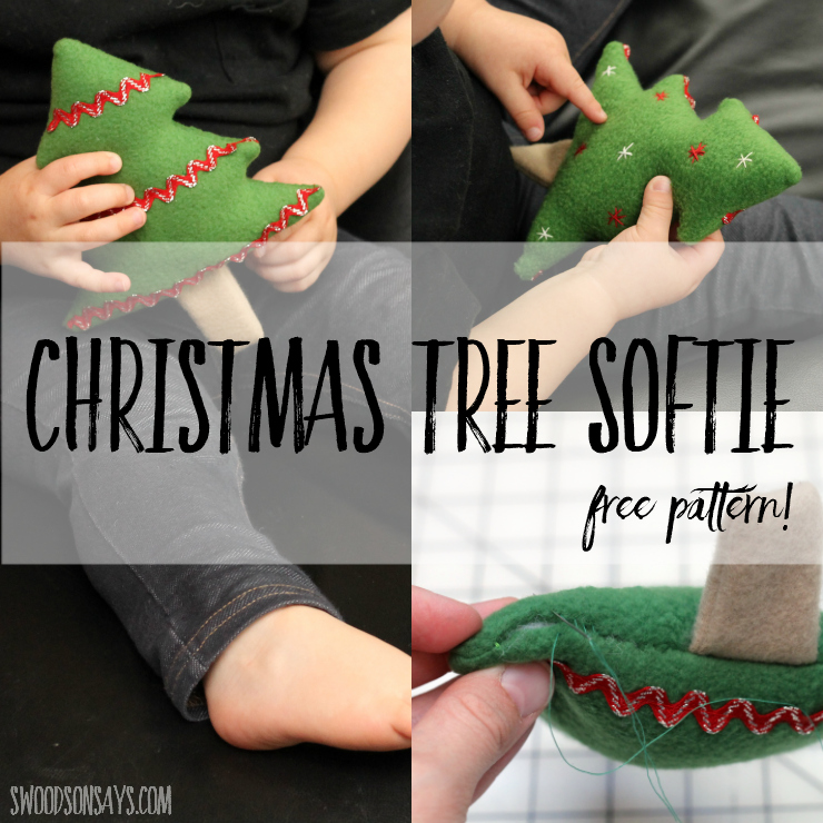 Check out this adorable and free Christmas tree softie sewing pattern! Go crazy with embellishments from ric rac to embroidery, and let your little one play with it, hang it from the tree, or turn it into a cat toy. #christmassewing #freesewingpattern #softiepattern #christmastreesoftie