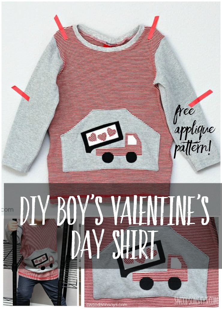 Sew a boys Valentine's Day shirt with this cute heart dumpt truck! It's all upcycled materials and he loves it. Valentine's Day ideas for boys can be hard but this is so fun!