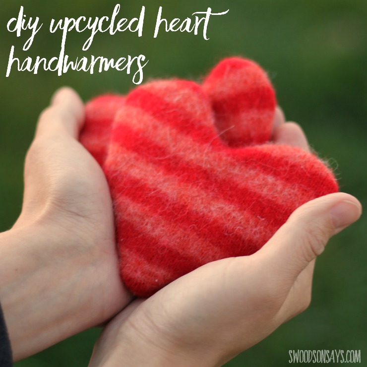 DIY Upcycled Heart Handwarmer Tutorial - use up wool scraps and upcycle yourself the perfect Valentine's Day gift or Christmas stocking stuffer!