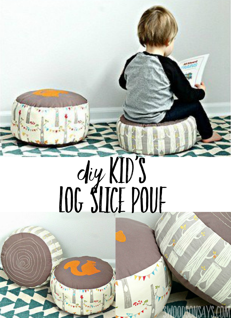This log slice pillow is the perfect diy pouf for kids. Stitch on the details for cute handmade nursery decor or stick it in the playroom! Such a cute free sewing pattern for kids. #pouf #diy #sewing #freesewingpattern