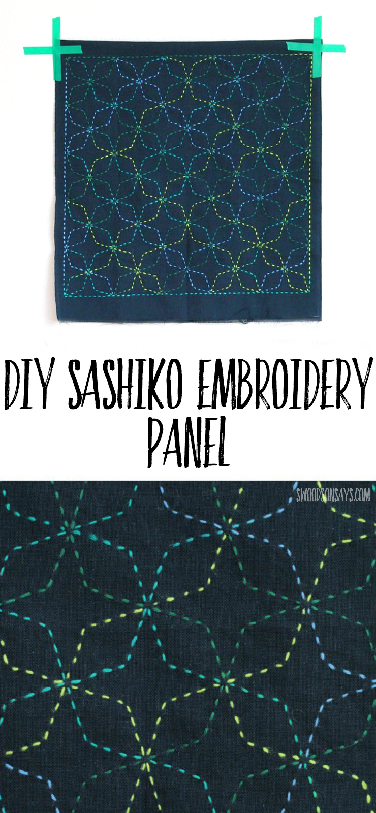 Looking for an embroidery project for beginners? Sashiko is a really simple, fun way to stitch and this shows a preprinted panel that was stitched up sashiko style.