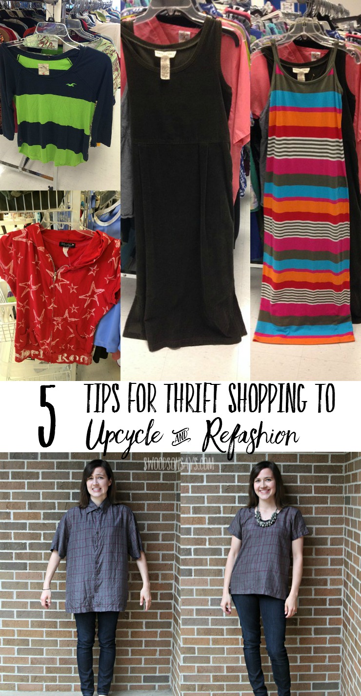 Tips for thrifting! If you want to refashion or upcycle clothes, you'll want to read this. There are photo examples for what to consider while you shop! 