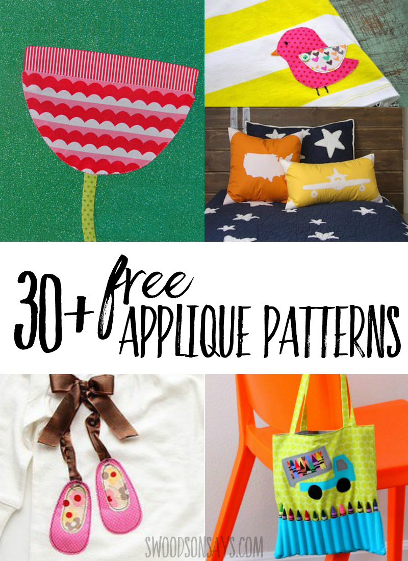 Appliques are a great way to jazz up shirts, pillows, and bags. Check out this list of free applique patterns to use up fabric scraps and personalize your projects! #applique #sewing #freesewingpattern