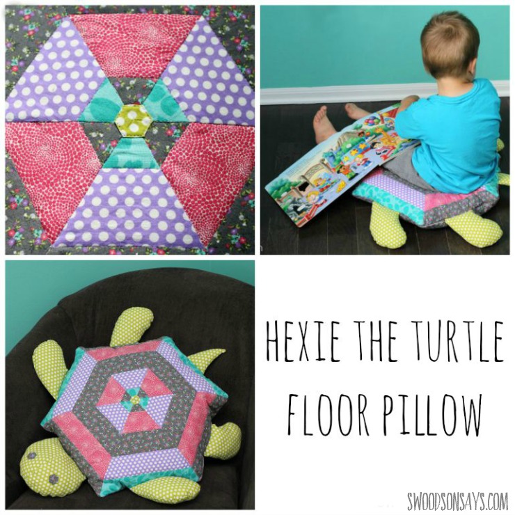 A big turtle floor pillow - made of a quilted hexagon! The perfect snuggle-y softie, on Swoodsonsays.com