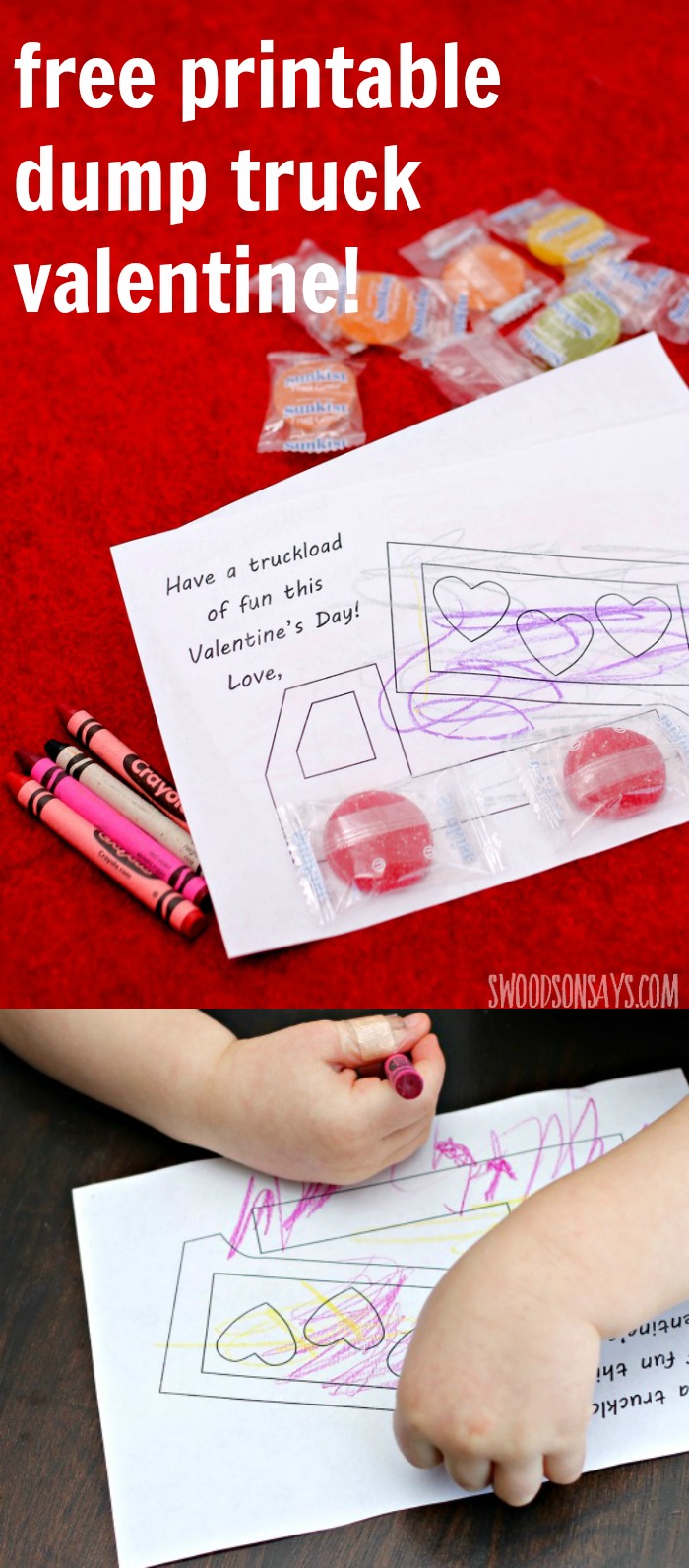 free truck coloring printable for valentines day - fun DIY truck valentine idea for toddlers and preschoolers to make themselves and give to their buddies!