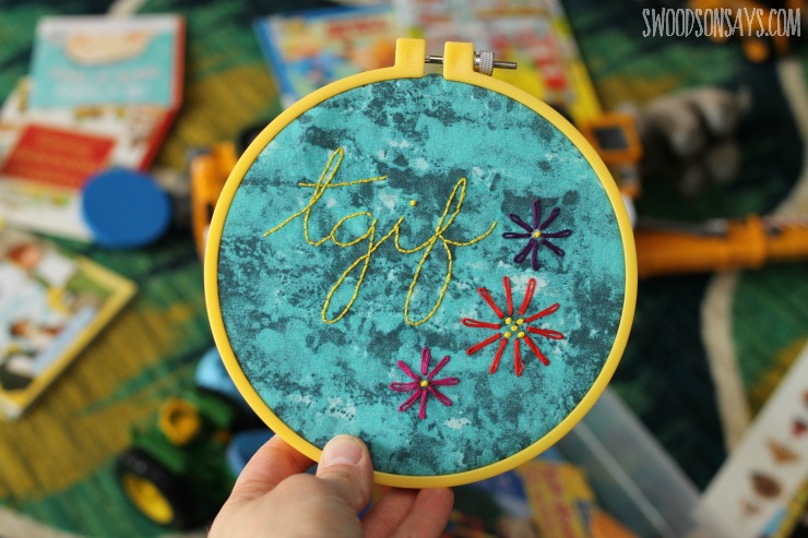 TGIF embroidery pattern with lazy daisy flowers