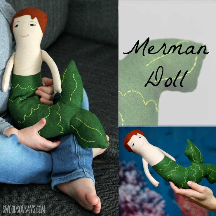 A boy mermaid, better known as a merman, in doll form! I loved sewing this handmade toy for my son - sewing things for boys can be a little trickier but no less fun. 