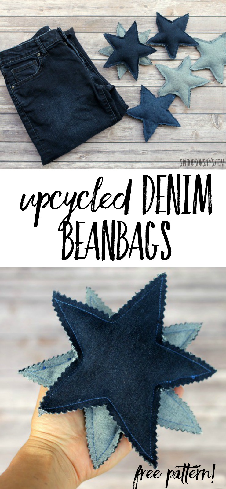 Use this easy upcycling tutorial to make denim beanbags! Stars are fun to catch and easy to throw - upcycled bluejean toy ideas are a great handmade toy. My kids love playing with these!