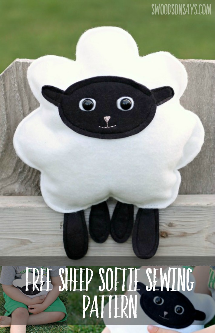 Sew a free sheep softie sewing pattern! This simple softie is easy to sew by hand or machine, and the little legs are perfect for tiny hands to hang on to.