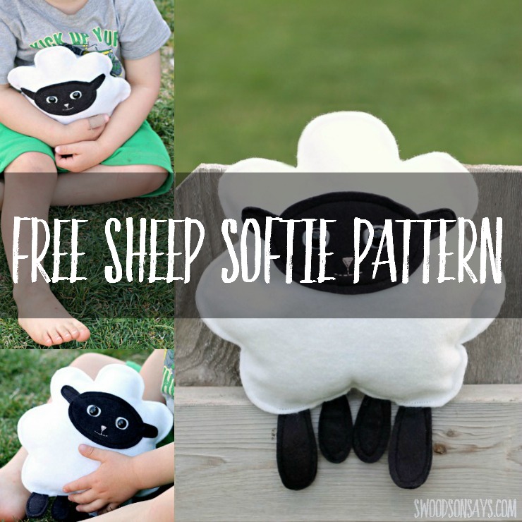 Sew a free sheep softie sewing pattern! This simple softie is easy to sew by hand or machine, and the little legs are perfect for tiny hands to hang on to. 