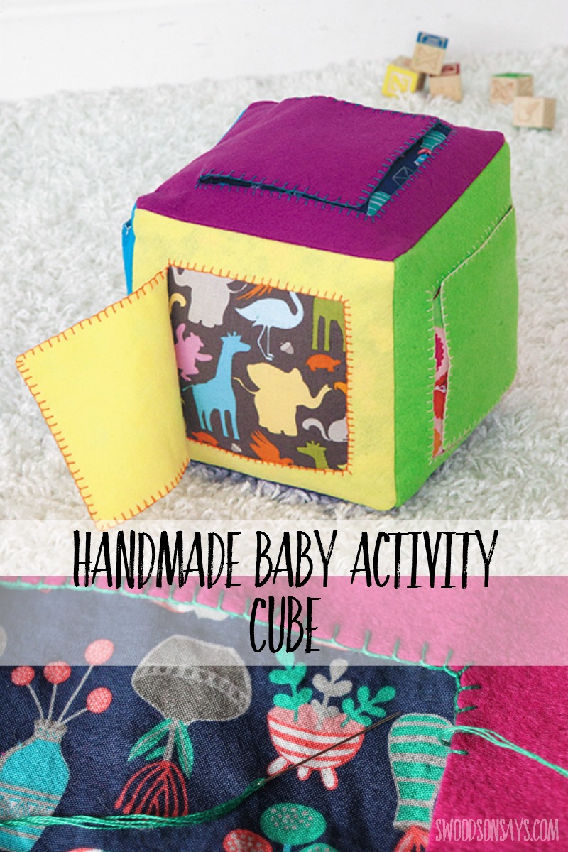 Soft wool felt and busy cotton print peeking out make this felt baby activity cube a hit! Things to sew for babies are so much fun - use your favorite scraps or coordinate with a matching baby quilt.