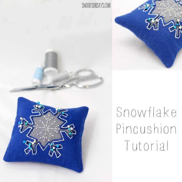 Embroidered reverse applique snowflake pincushion tutorial