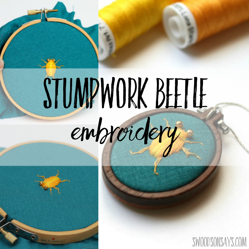 stumpwork beetle embroidery