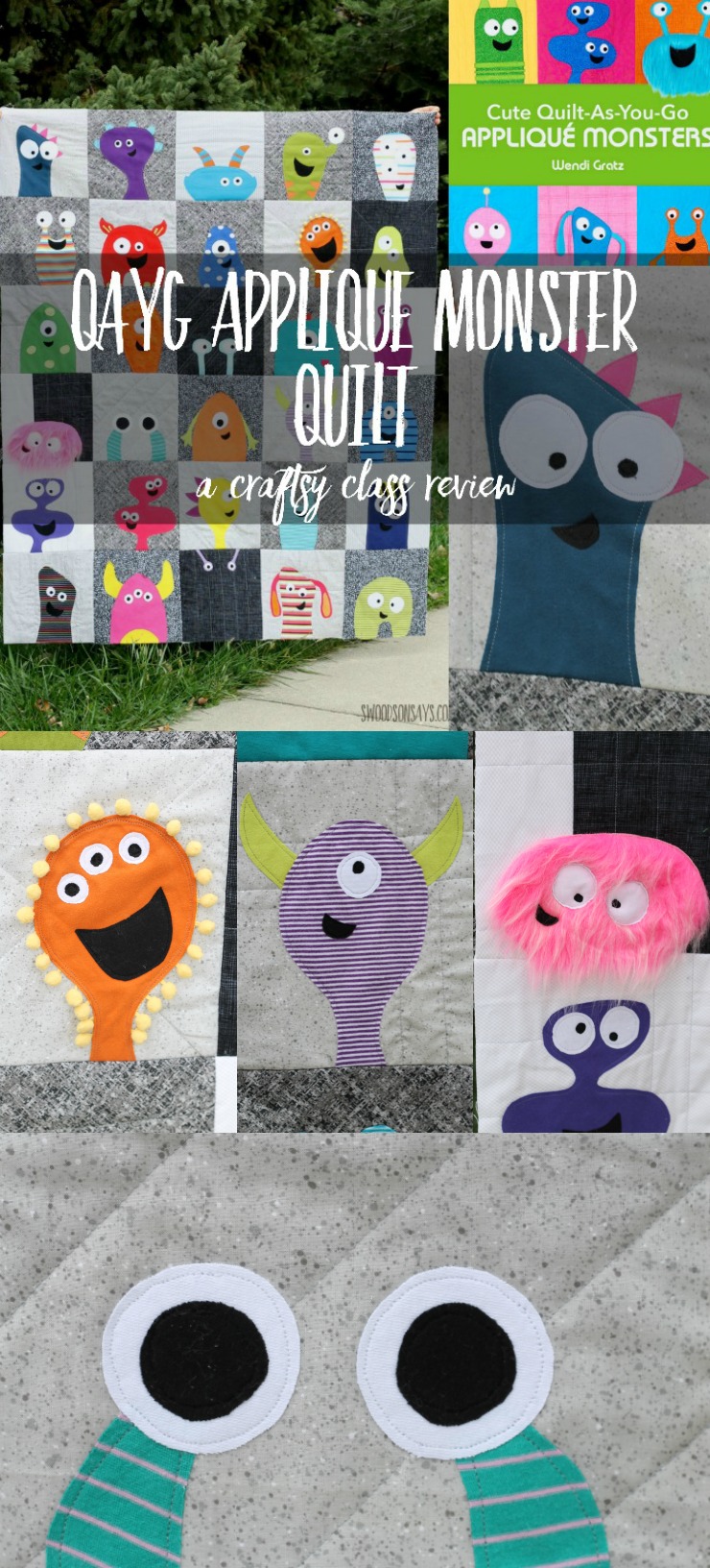 Beginner friendly quilt alert! This is a fun and easy Craftsy class that I'm reviewing, to make your own quilt-as-you-go applique monster quilt.