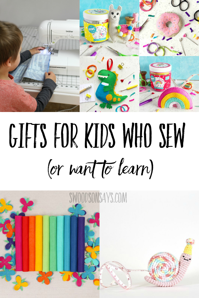 Fun non toy gifts for kids who sew! Machine and hand sewing kits, books, beginner sewing supplies, and more inspiration for sewing kids or kids who want to learn how to sew. #giftguide #sewing #kidscrafts