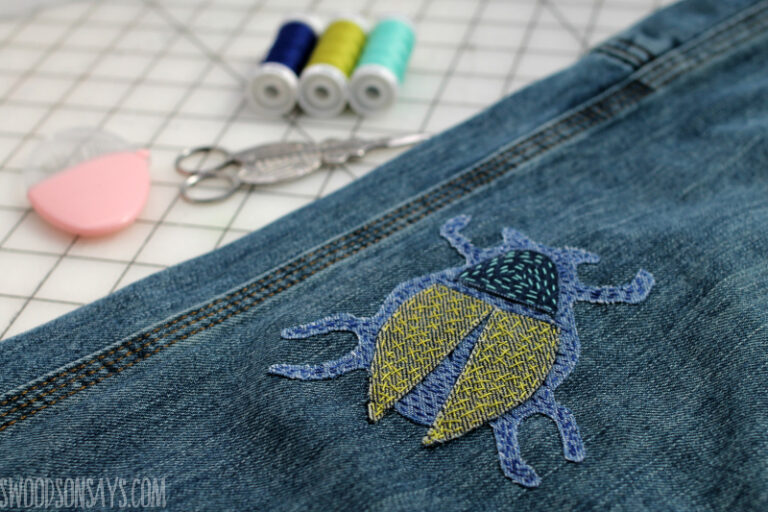 How to mend jeans by hand - diy beetle patch tutorial - Swoodson Says