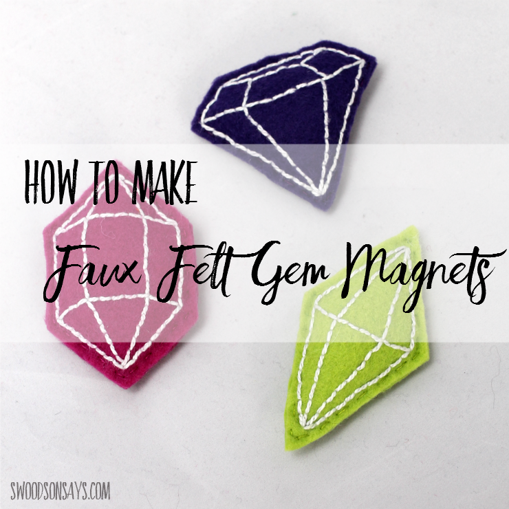 Faux gem magnets will keep your notes and reminders hanging in style! Simple embroidery stitches and felt scraps make this a quick and easy diy gift idea. Free pattern and tutorial in this sponsored post. #ad 