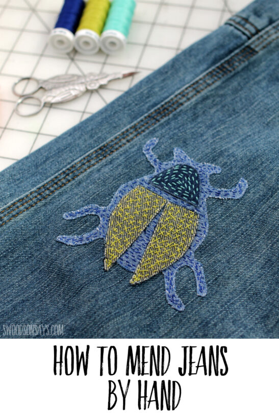 How to mend jeans by hand - diy beetle patch tutorial - Swoodson Says
