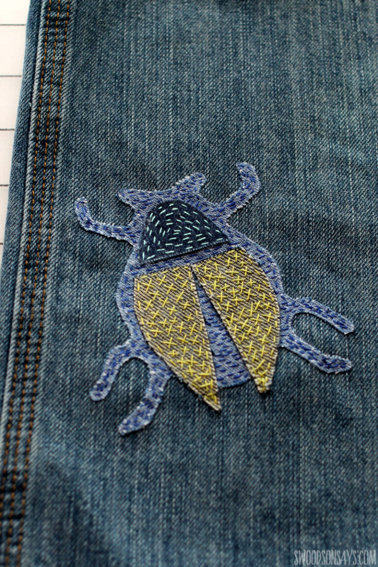 How to mend jeans by hand - diy beetle patch tutorial - Swoodson Says