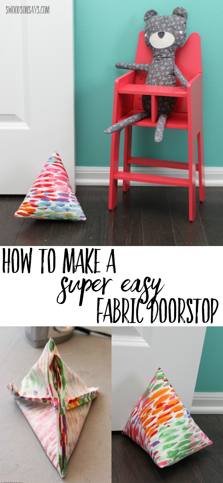 How to make a doorstop from fabric! This is a super easy sewing tutorial for beginners, all it takes is a few straight lines and maybe half an hour. Customize the fabric to your decor or use it as a project for kids to sew themselves!