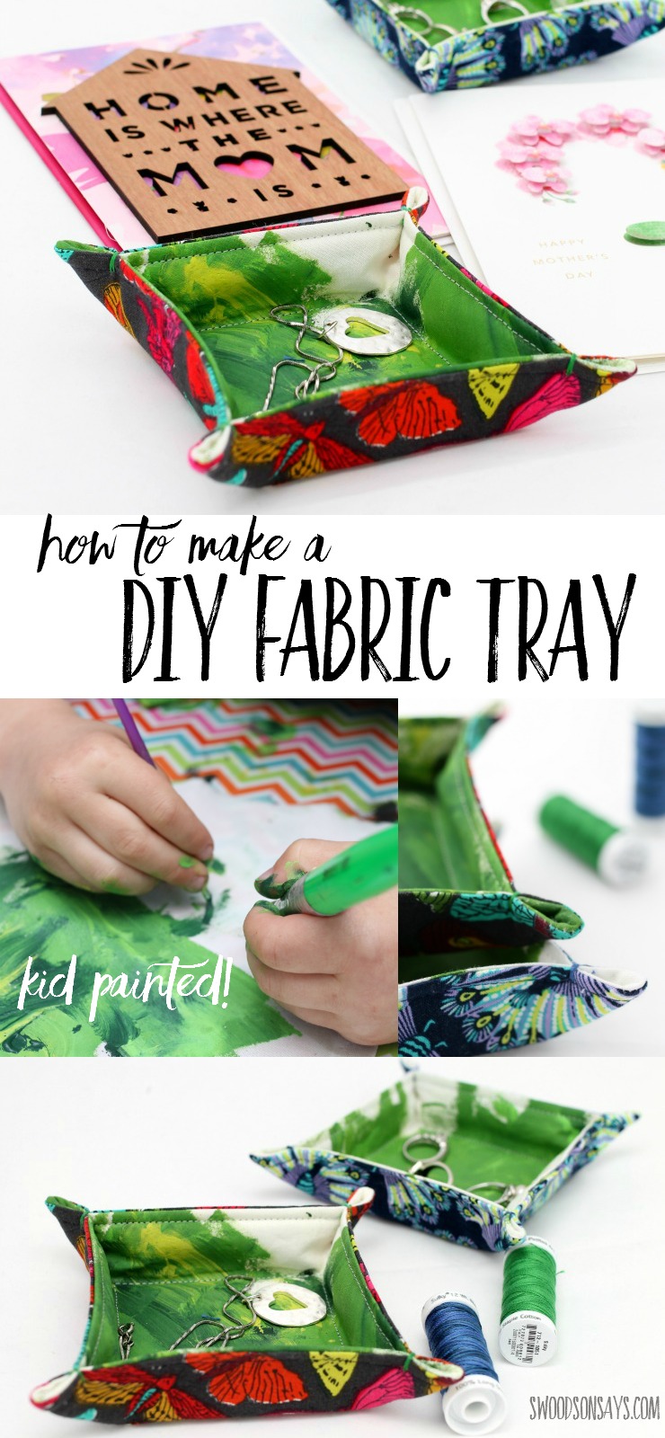 How To Make a Fabric Tray - let your kids join in and paint fabric to make a gift for Mother's Day! Fabric trinket trays are a great beginner sewing project that uses up fabric scraps. #ad #hallmarkformom #socialfabric