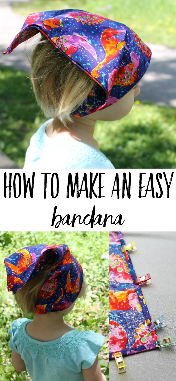 Learn how to make a bandana for kids - an easy sewing project for beginners! This bandana is fast and easy to make, and will keep hair and sweat out of happy faces this summer.