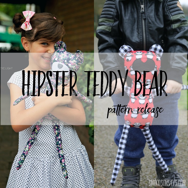 Hipster Teddy Bear - modern teddy bear sewing PDF pattern from Swoodson Says.