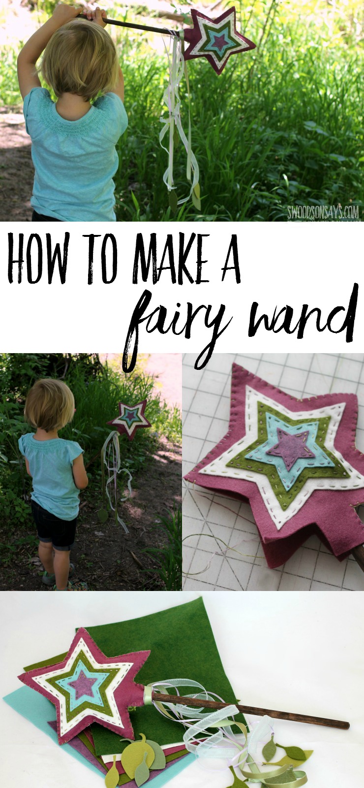 Learn how to make this diy fairy wand with beautiful wool blend felt, ribbon, and a spoon (super strong, so it won't break!). It's a perfect forest fairy accessory - free fairy wand pattern in a sponsored post.