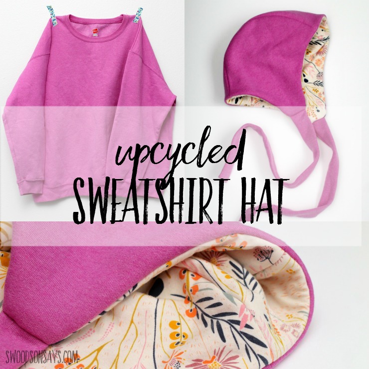 Ideas for sweater upcycling aren't always this cute; see how a frumpy sweatshirt turned into the coziest winter hat ever, with a hidden wool layer! Recycle sweater hats are cozy and cheap to make.