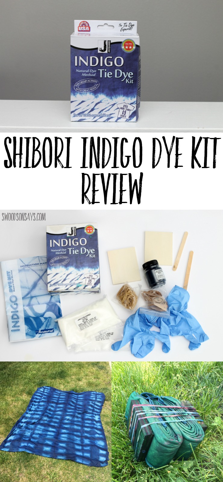 Shibori Indigo Dye Kit Review - see what is inside this cheap kit, that dyes up to 15 shirts! Shibori tie dye kits make it simple and easy to experiment with natural indigo dye.