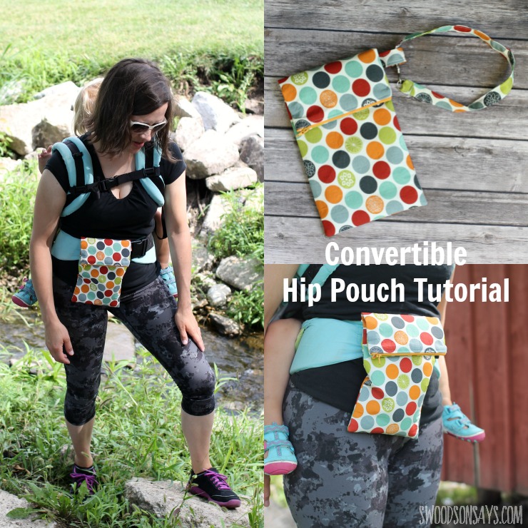 Get outdoors hands free, with this convertible hip pouch sewing tutorial! Slide it onto your baby carrier, your belt, or use the wrist strap and get outdoors with your essentials. The perfect thing to sew for the outdoorsy person in your life.