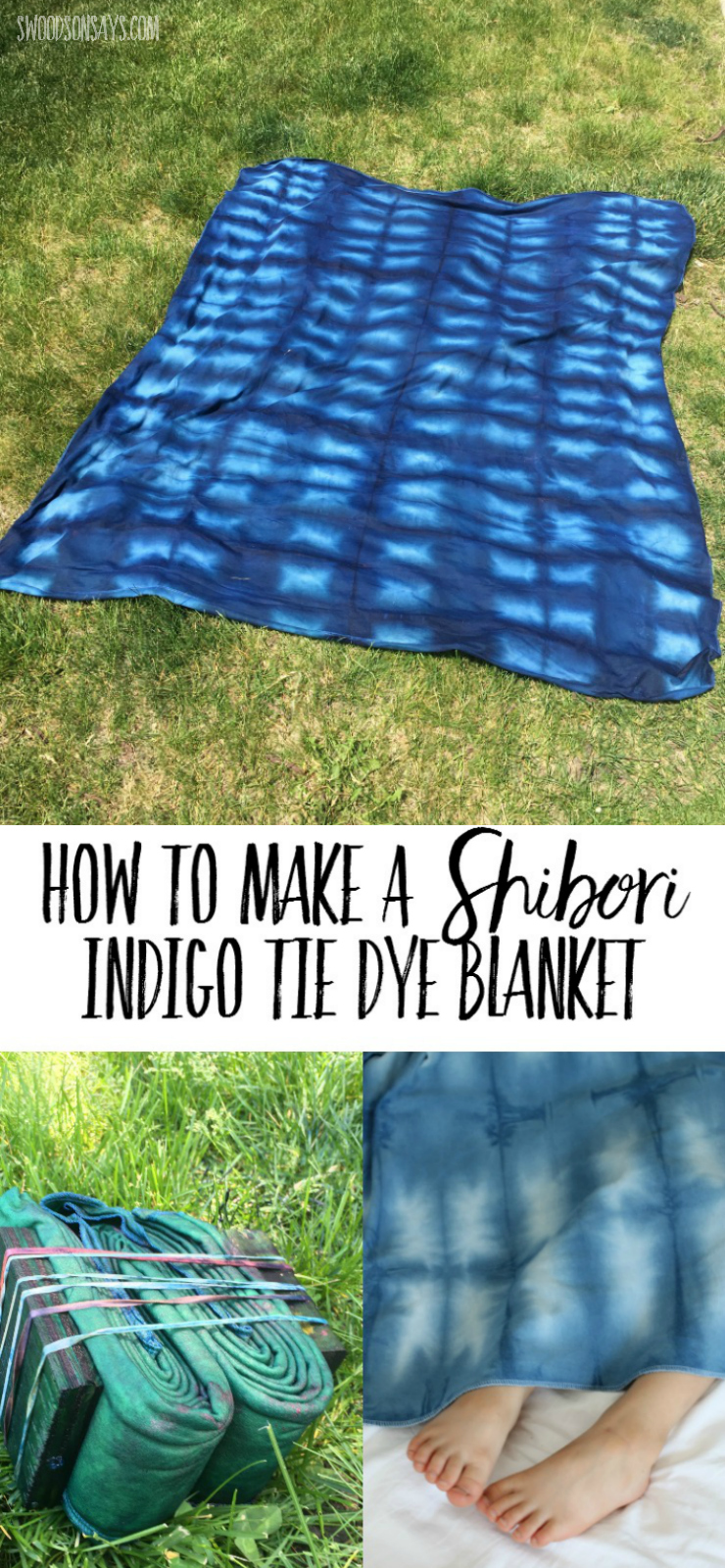 Read this easy tutorial for how to make a shibori indigo tie dye blanket! Super simple, single layer organic fleece is perfect for snuggling.