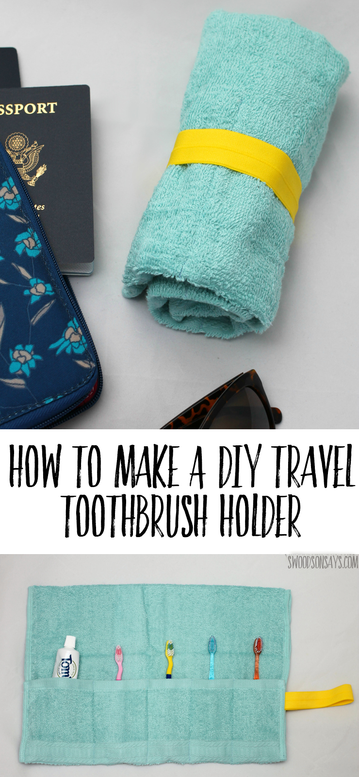How To Make A DIY Travel Toothbrush Holder - follow this easy beginner sewing tutorial and upcycle a hand towel. This is a great sewing project for travel or cheap handmade gift, it is useful and easy to personalize! #sewing