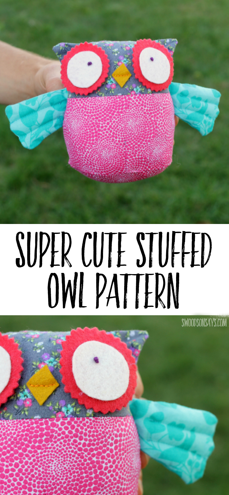 Check out this sweet stuffed owl pattern designed by Abby Glassenberg Design! Quick to sew and fun to hug, this owl softie sewing pattern is perfect for gift giving. #owlsoftie #owlpattern#plushowl #owlstuffie