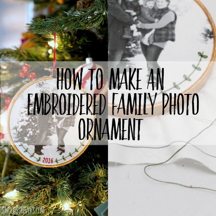 Personalized DIY Christmas ornaments are so much fun to make, see how easy it is to stitch a flourish and the date on your family photo! A simple tutorial for how to make an embroidered family photo ornament for Christmas or wall decor. #diychristmas #diychristmasornament #embroidery