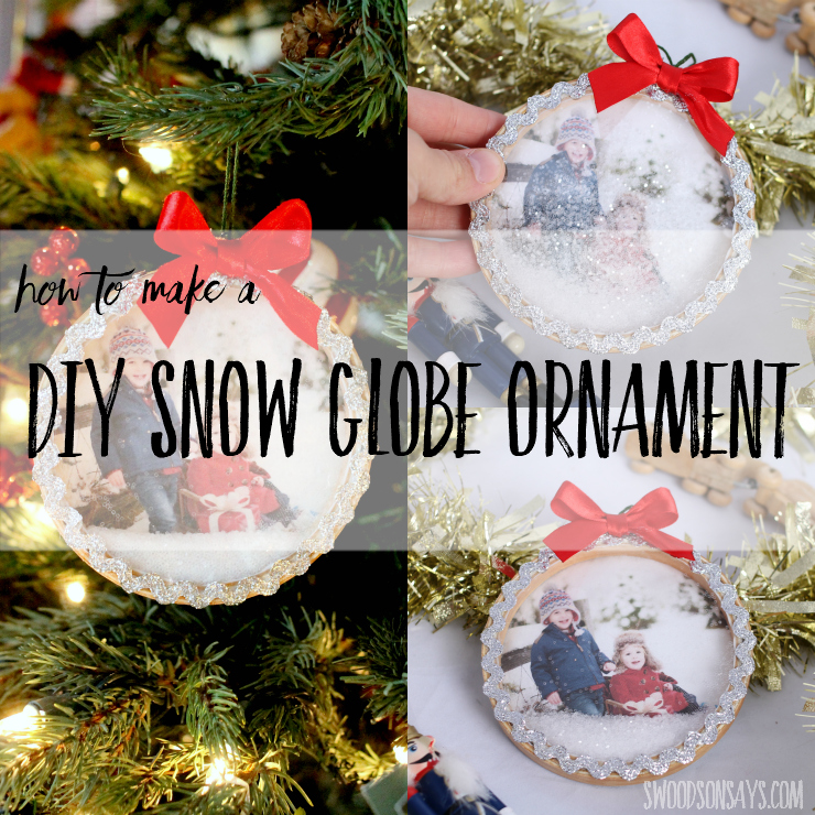 See how easy it is to make this super fun glitter shaker ornament! A DIY snow globe ornament that the kids can play with safely, with a personalized photo. #diysnowglobe #diychristmasornament #christmasornamenttutorial