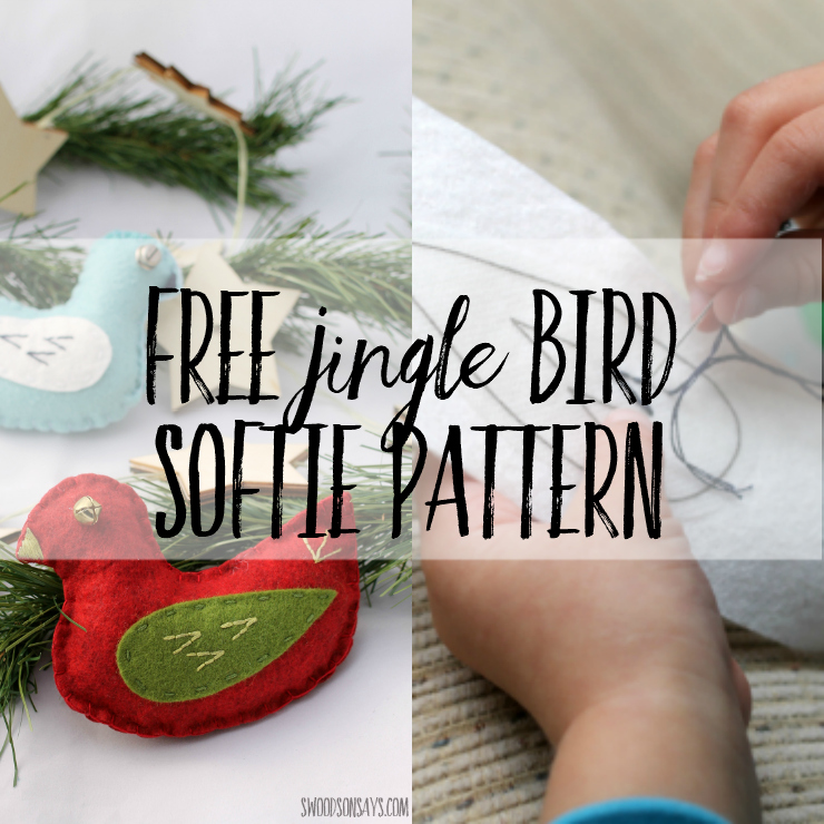 Get cozy this winter and sew a jingle bird! This simple softie is designed for beginner sewists and is perfect for kids to sew. Follow the free pattern to sew a sweet little bird to snuggle or hang on the tree! #softiepattern #diyornament #sewingforkids