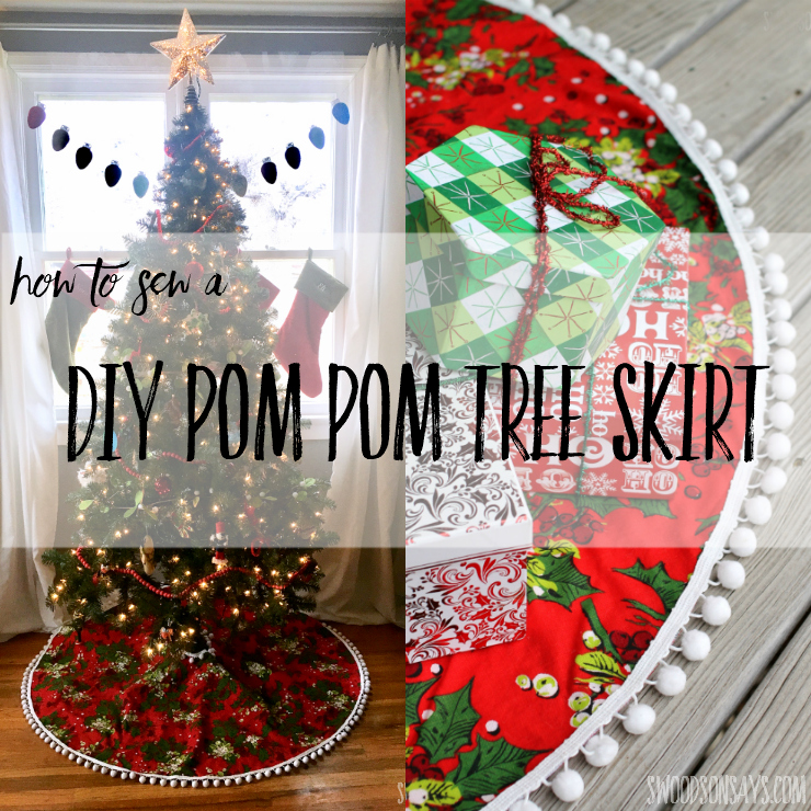 Want to learn how to make a pom pom tree skirt? This simple tutorial for a diy tree skirt will show you how! Don't settle for a cheap felt circle, create something that matches your Christmas decor perfectly. #diytreeskirt #christmassewing #sewing #christmas