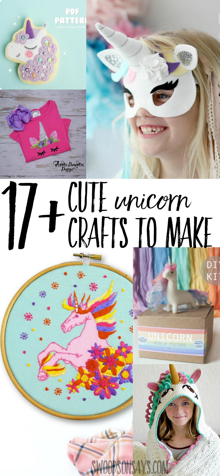 Check out these adorable unicorn craft patterns! Unicorn embroidery, unicorn sewing, unicorn crochet, unicorn applique, unicorns for every crafter and every kid! #unicorncraft #crafts #unicorn