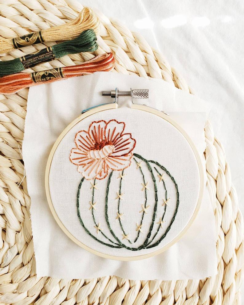 cactus embroidery kit bloom