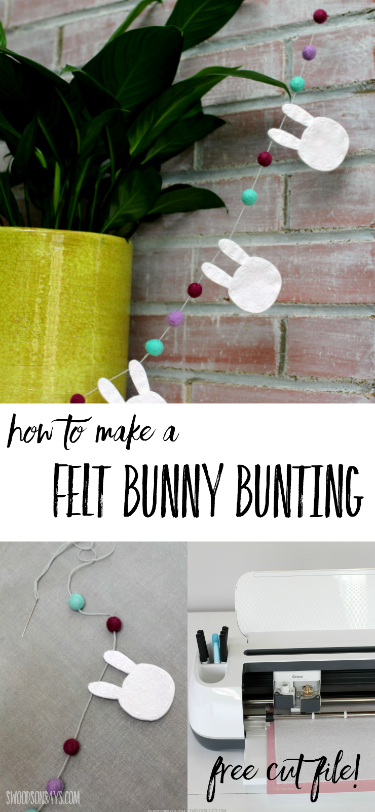 See how to make a felt bunny bunting for Easter! This shows off the capabilities of the Cricut Maker machine so you don't have to cut anything by hand. It is a fun Easter craft for adults to make diy felt Easter decorations. #SewCricut #CricutMade #ad 