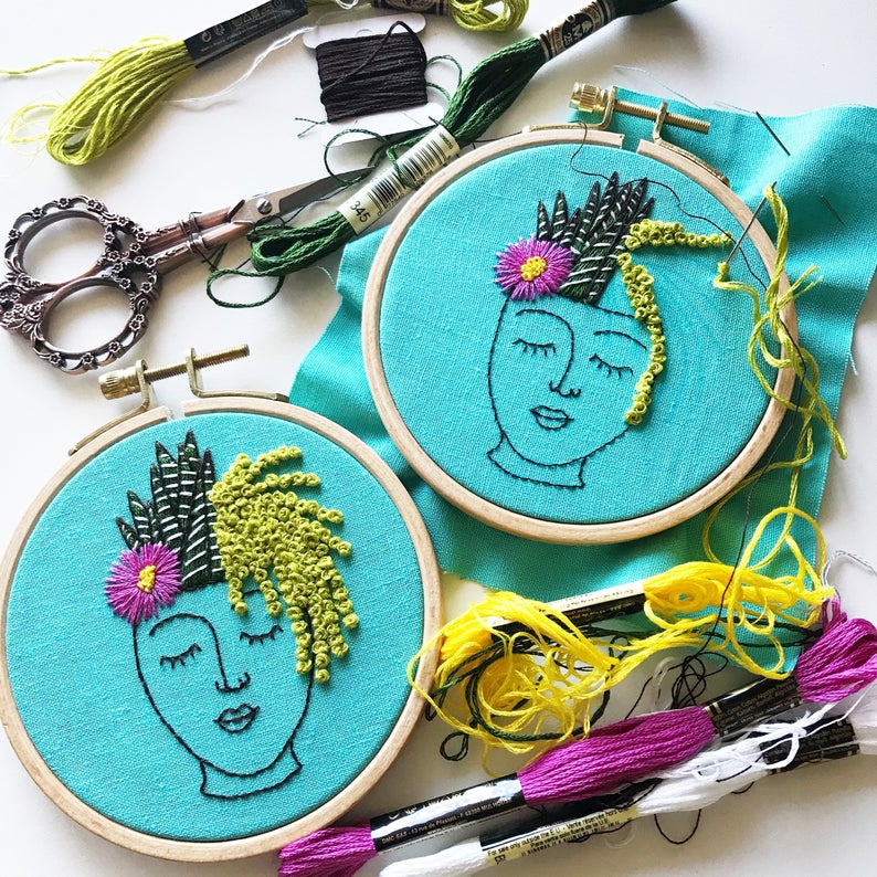 plant lady embroidery kit