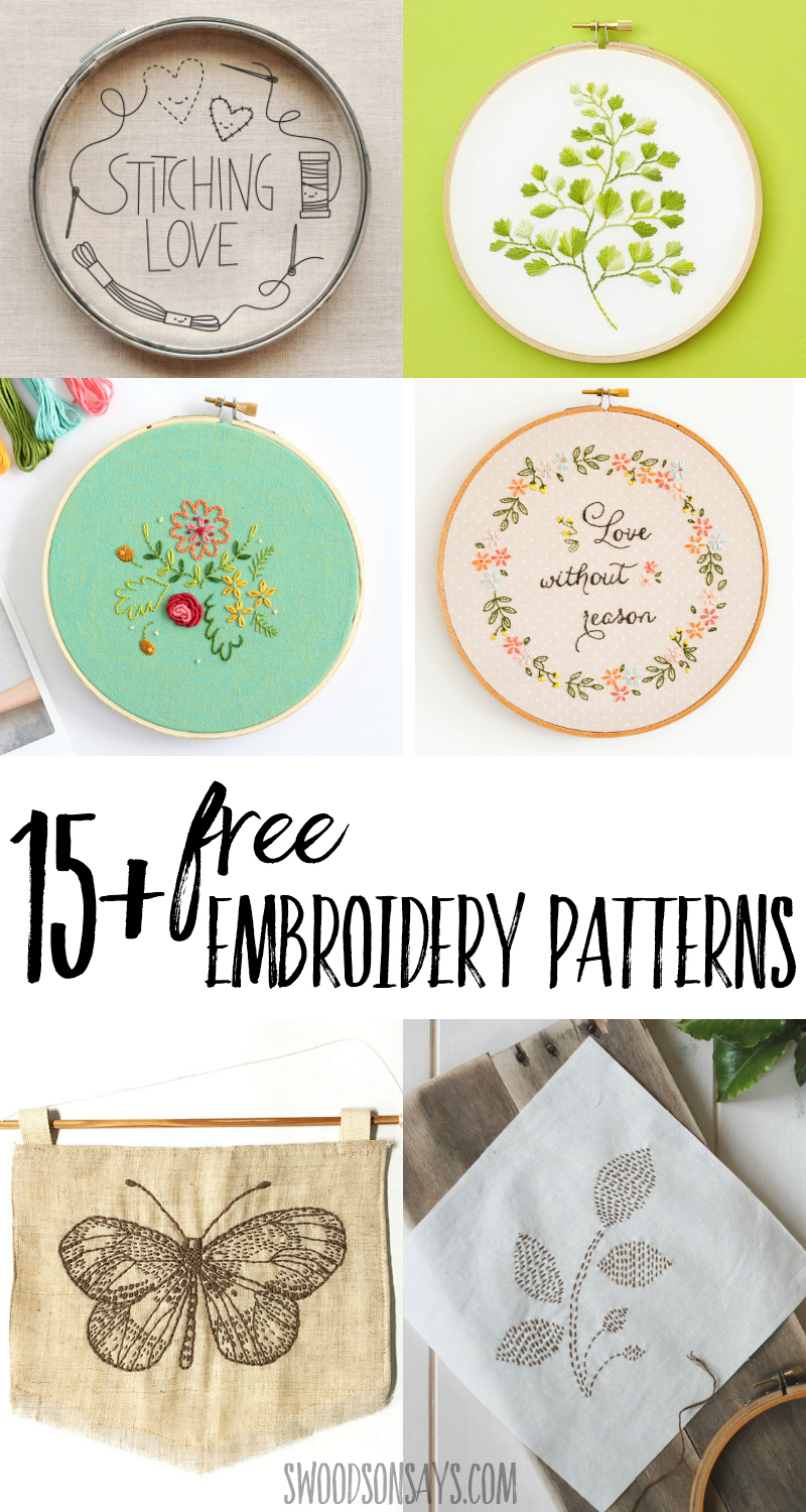 Looking for a free embroidery pattern to try hand stitching? I have rounded up over 15 free embroidery patterns with all kinds of fun motifs. Hand sewing is so relaxing! #embroidery #needlework