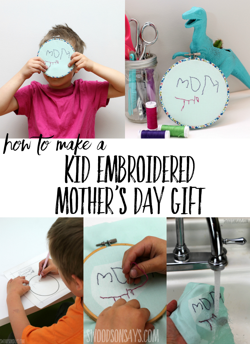 See the ONE trick that makes it super easy to turn your child's handwritten message into a hand embroidery project for kids! This is a perfect Mother's Day gift that kids can make, you'll treasure the time and effort kids put into this sweet handmade gift. Sponsored post by Sulky, download the free hand embroidery template and follow step by step instructions for a kid's hand embroidery design. #handembroidery #embroidery #mothersday #kidscrafts #crafts
