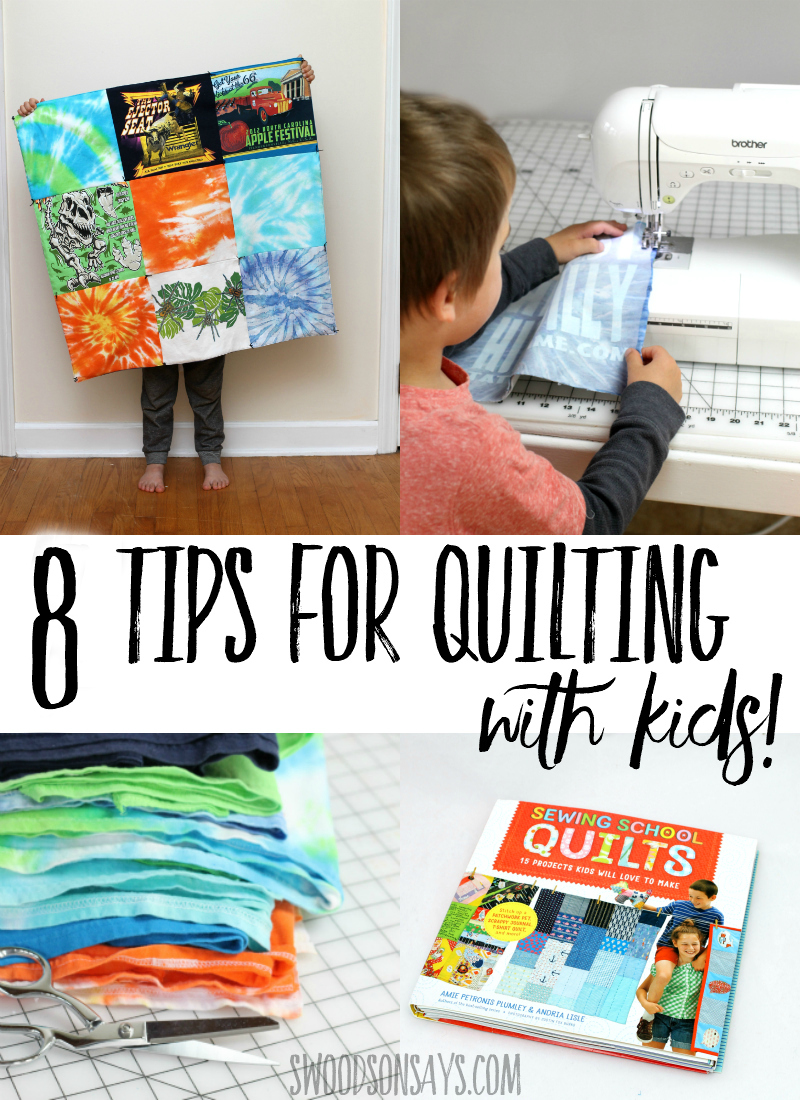 Check out these helpful tips for quilting with kids - sewing with kids doesn't have to be stressful! See the quilt sewed by a 5 year old boy (with some help!) and read a review of the Sewing School Quilts book that is chock full of patchwork projects that kids can sew. #quilting #parenting #sewing
