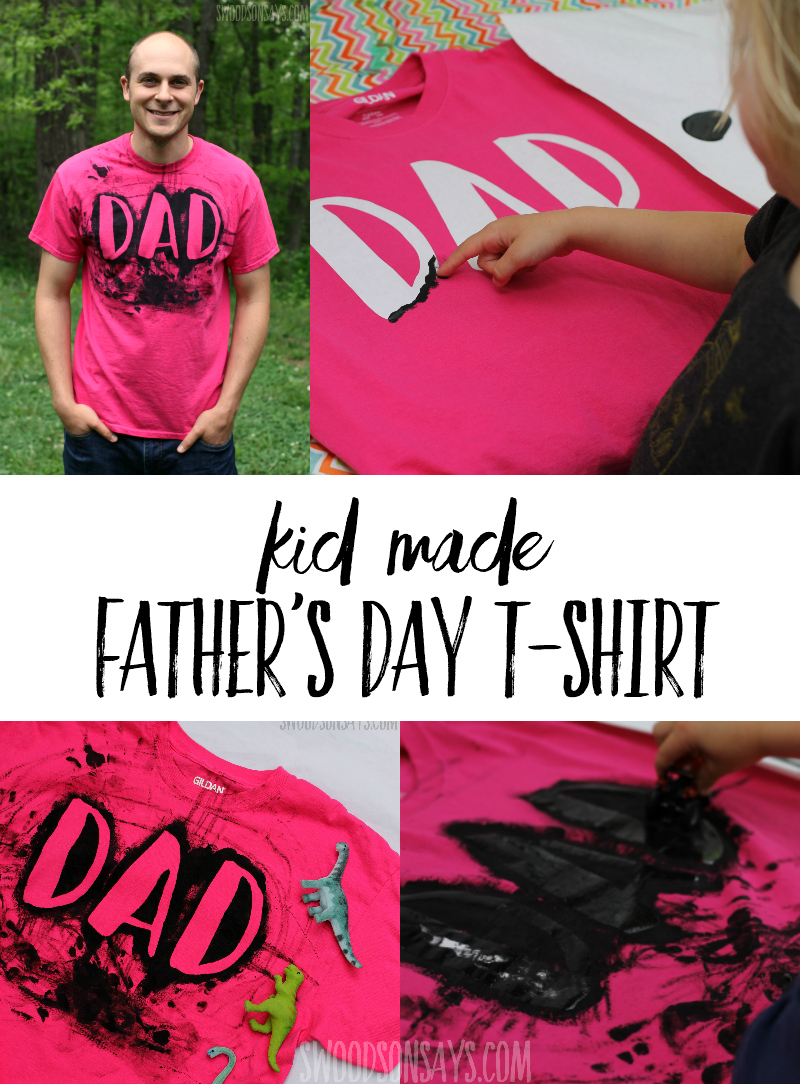 This is a super fun Homemade T-Shirt Idea for Dad - super simple way to finger paint over a fun design. Perfect Father's Day gift that kids can make and Dad will be proud to wear. This is such an easy Father's Day craft that even a toddler can make it! The material you use for the reverse stencil is something out of your kitchen drawers, click through and see what it is! #fathersday #kidscrafts #handmadegift #homemadetshirt
